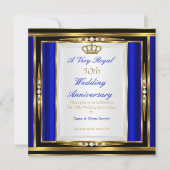 50. Hochzeitstag Royal Blue Gold Crown 2 Einladung (Vorderseite)