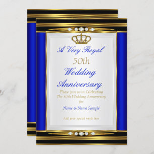 50. Hochzeitstag Royal Blue Gold Crown 2 Einladung