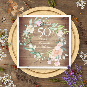 50. Hochzeitstag Rustikale Rose Holz Blüte Serviette