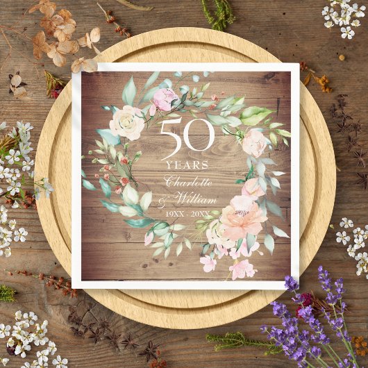 50. Hochzeitstag Rustikale Rose Holz Blüte Serviette