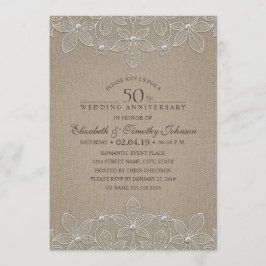 50. Hochzeitstag Rustikales Burlap and Lace Einladung