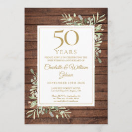 50. Hochzeitstag Rustikales Holz Grünzeug Einladung