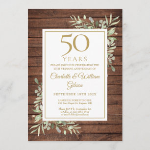 50. Hochzeitstag Rustikales Holz Grünzeug Einladung