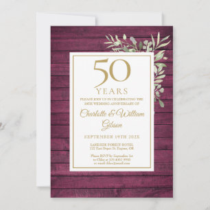 50. Hochzeitstag Rustikales Rot Holz Grün Einladung