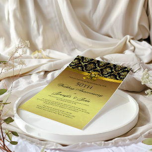50. Hochzeitstag Schwarz & Gold Damast Einladung