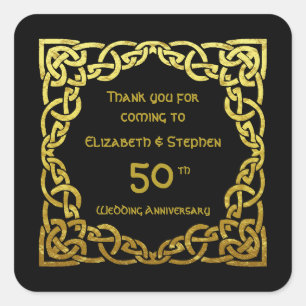 50. Hochzeitstag Schwarz & Gold keltischer Knoten Quadratischer Aufkleber