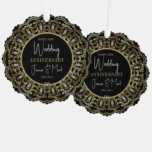 50. Hochzeitstag Schwarz & Gold Rahmen Ornament Karte (Vorderseite/Rückseite)