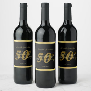 50. Hochzeitstag Schwarz-Gold-Weinlabel Weinetikett