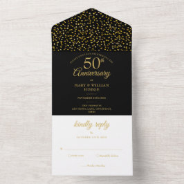 50. Hochzeitstag Schwarz und Gold All In One Einladung