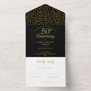 50. Hochzeitstag Schwarz und Gold All In One Einladung