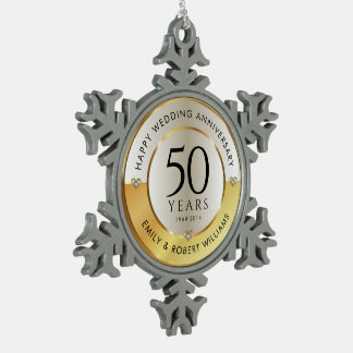 50. Hochzeitstag, Schwarz und Gold Schneeflocken Zinn-Ornament