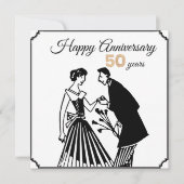 50. Hochzeitstag Schwarz-Weiß-Elegant Einladung (Vorderseite)