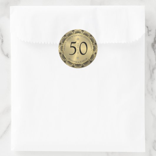 50. Hochzeitstag schwarze Spitze & Gold Runder Aufkleber (Tasche)