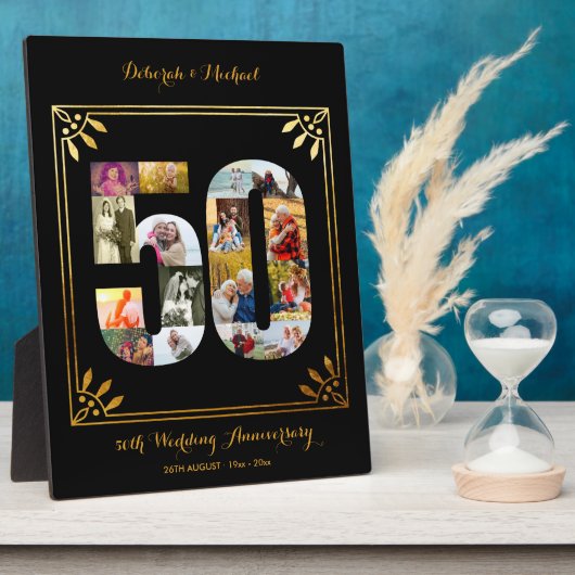 50. Hochzeitstag Schwarzes Gold FotoCollage Fotoplatte (Seite)