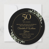 50. Hochzeitstag Schwarzes Gold Grüner Runde Save The Date (Vorderseite)