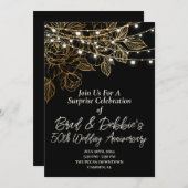 50. Hochzeitstag Schwarzes Gold Minimal Moderne Einladung (Vorne/Hinten)