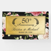 50. Hochzeitstag Schwarzes Gold Vintage Blüte Banner (Horizontal)