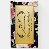 50. Hochzeitstag Schwarzes Gold Vintage Blüte Banner (Vertikal)