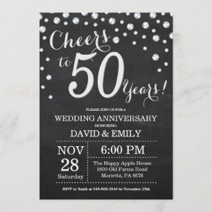 50. Hochzeitstag Schwarzes Silber Chalkboard Einladung