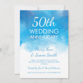 50. Hochzeitstag Sommer Blue Watercolor Einladung (Vorderseite)