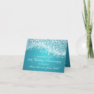 50. Hochzeitstag Sparkling Wave Blau Einladung