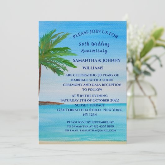 50. Hochzeitstag, tropische Küste Einladung (Stehend Vorderseite)