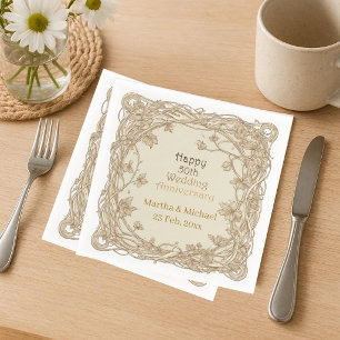 50. Hochzeitstag Typografie Goldene Reben Rahmen Serviette