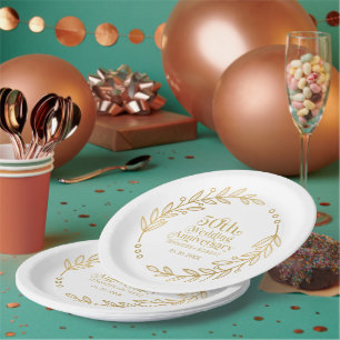 50. Hochzeitstag-Typografie Goldener Kranz Pappteller