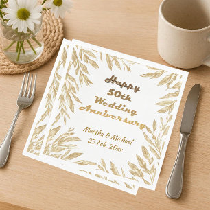 50. Hochzeitstag Typografie Goldenes Blattwerk Serviette
