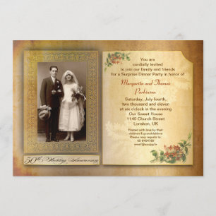 50. Hochzeitstag Vintage gealterte Foto-Einladung Einladung