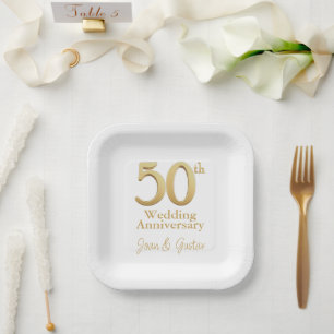 50. Hochzeitstag   Weiß und Gold Pappteller