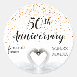 50. Hochzeitstag weißen Schwäne Gold Konfetti Runder Aufkleber