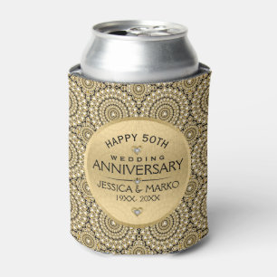 50. Hochzeitstag Weißer Diamant & Gold Dosenkühler