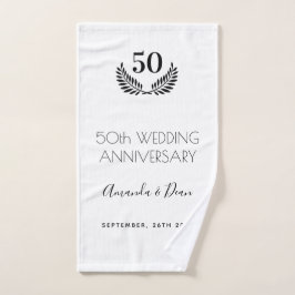 50. Hochzeitstag weißer schwarzer Kranz Badhandtuch Set