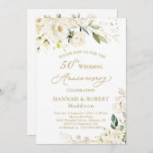 50. Hochzeitstag Weißes Rosenblatt Einladung (Vorne/Hinten)