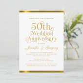 50. Hochzeitstag Weißgoldtypografie Einladung (Stehend Vorderseite)