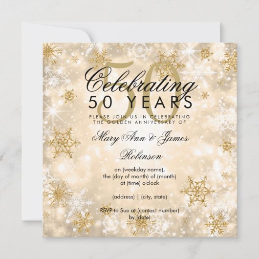 50. Hochzeitstag Wintersparkle Gold Einladung (Vorderseite)