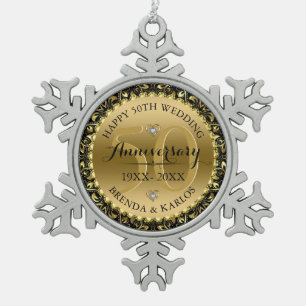 50. Hochzeitstag Wirbler Rahmen aus schwarzem und  Schneeflocken Zinn-Ornament