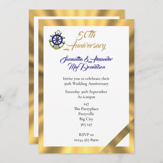 50. Hochzeitstag zum Thema Yachting Einladung (Vorne/Hinten)
