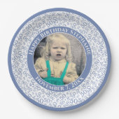 50 Ihr Foto Random Number Pattern Blau/Weiß Pappteller (Vorderseite)