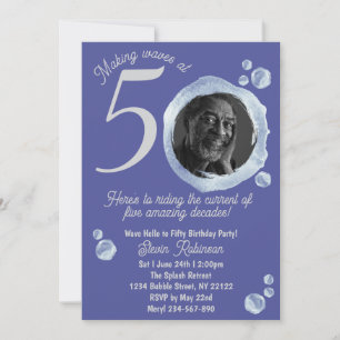 50. Indigo Blue Bubbles Geburtstagsparty Einladung
