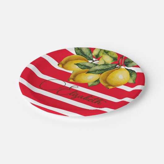 50. Italienischer Zitrone Botanischer Roter Streif Pappteller (Schrägansicht)