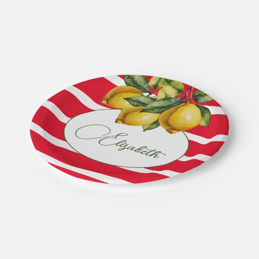 50. Italienischer Zitrone Botanischer Roter Streif Pappteller (Schrägansicht)