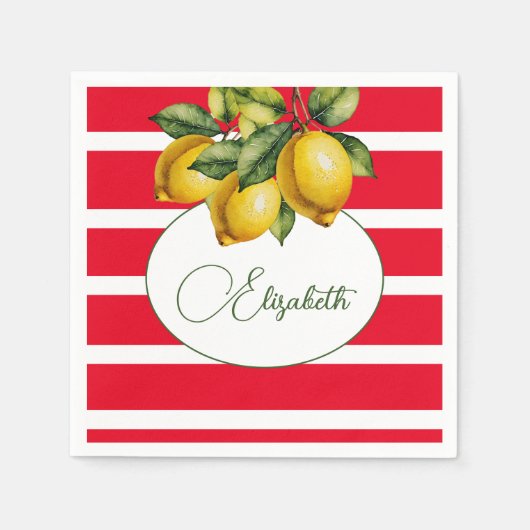 50. Italienischer Zitrone Botanischer Roter Streif Serviette (Vorderseite)