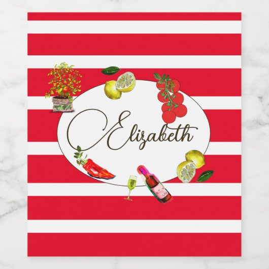 50. Italienischer Zitrone Botanischer Roter Streif Weinetikett (Einzelnes Label)