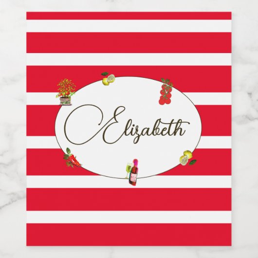 50. Italienischer Zitrone Botanischer Roter Streif Weinetikett (Einzelnes Label)