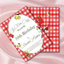 50. italienisches Thema Lemon Red White Botanical Einladung