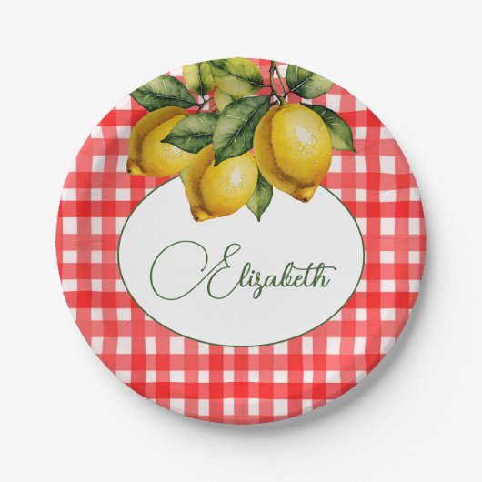 50. Italienisches Zitronenmuster Botanisches Weiße Pappteller (Vorderseite)