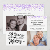 50 Jahre 2 Fotos Lila Confetti Einladung (Vorne/Hinten)