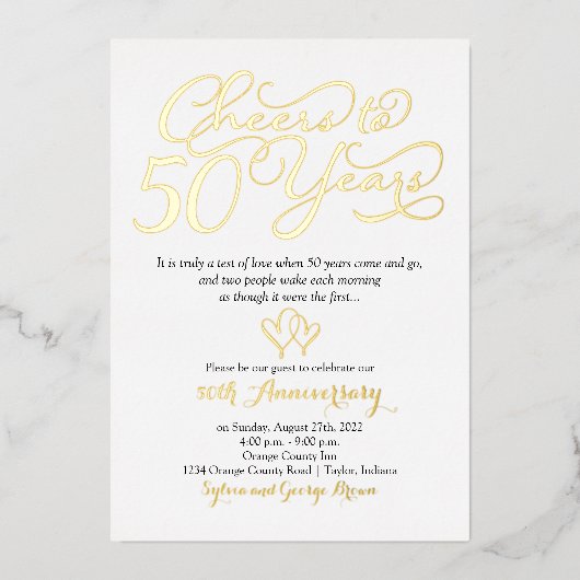 50 Jahre 50. Hochzeitstag Folieneinladung (Vorderseite)